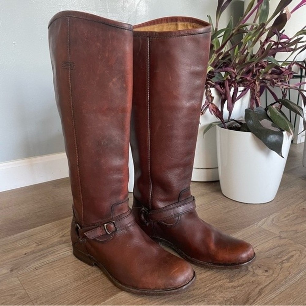 Frye Whiskey Phillip Ring Tall Leather Riding Boot Cognac Size 8